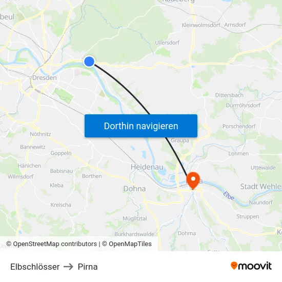 Elbschlösser to Pirna map