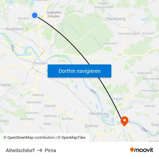 Altwilschdorf to Pirna map