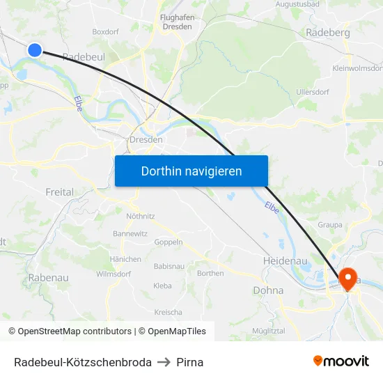 Radebeul-Kötzschenbroda to Pirna map