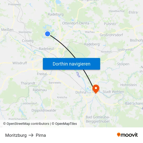 Moritzburg to Pirna map