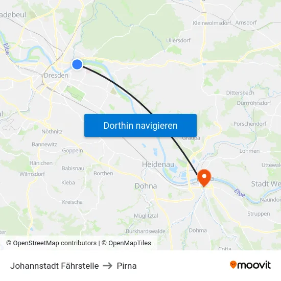 Johannstadt Fährstelle to Pirna map