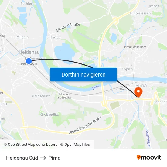 Heidenau Süd to Pirna map