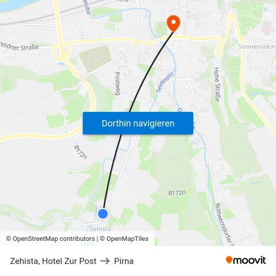 Zehista, Hotel Zur Post to Pirna map