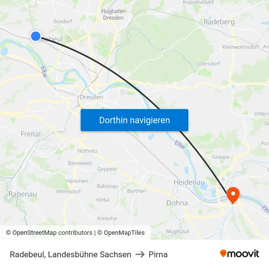 Radebeul, Landesbühne Sachsen to Pirna map