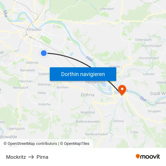 Mockritz to Pirna map