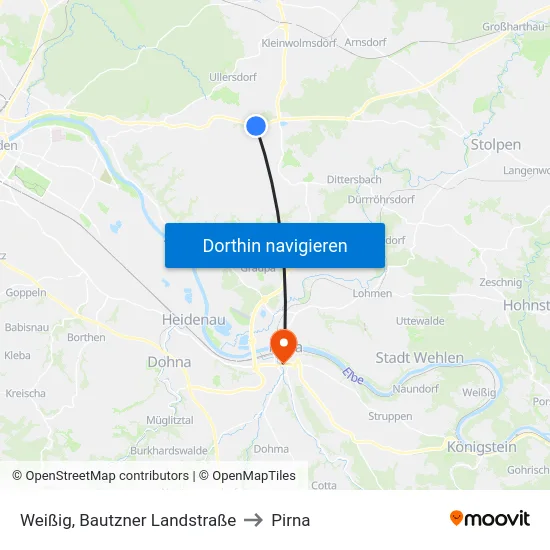 Weißig, Bautzner Landstraße to Pirna map