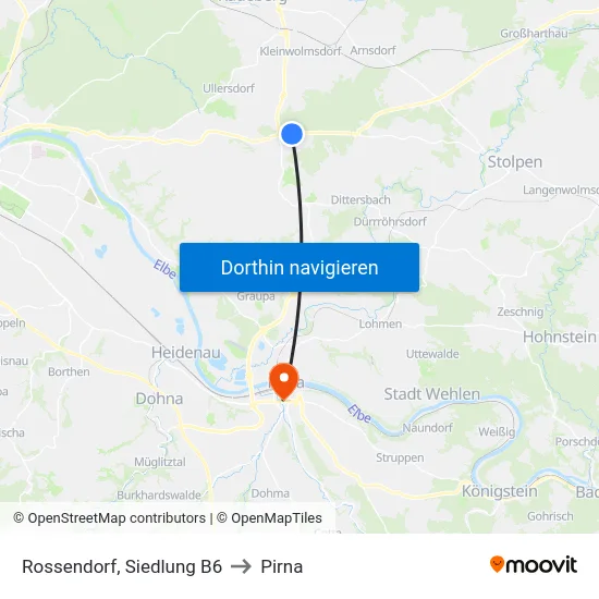Rossendorf, Siedlung B6 to Pirna map