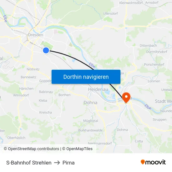 S-Bahnhof Strehlen to Pirna map