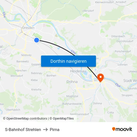 S-Bahnhof Strehlen to Pirna map