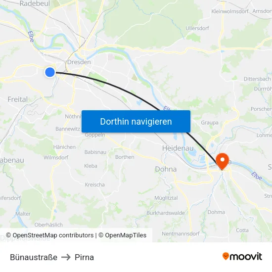 Bünaustraße to Pirna map