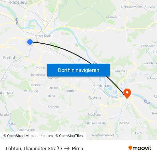 Löbtau, Tharandter Straße to Pirna map