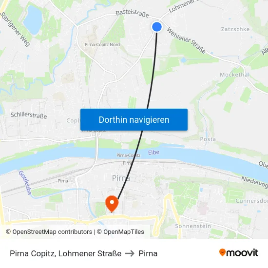 Pirna Copitz, Lohmener Straße to Pirna map