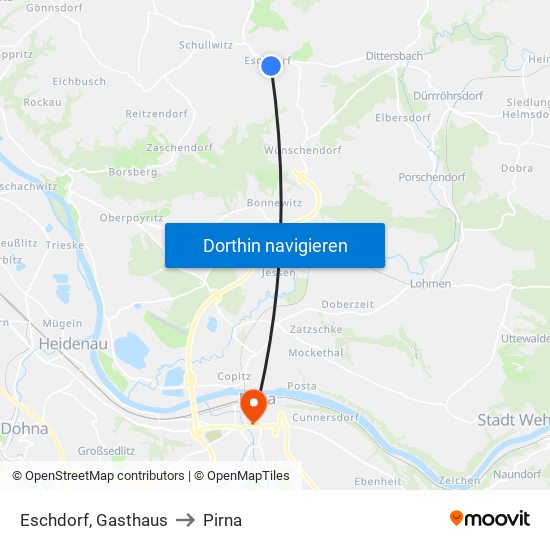 Eschdorf, Gasthaus to Pirna map