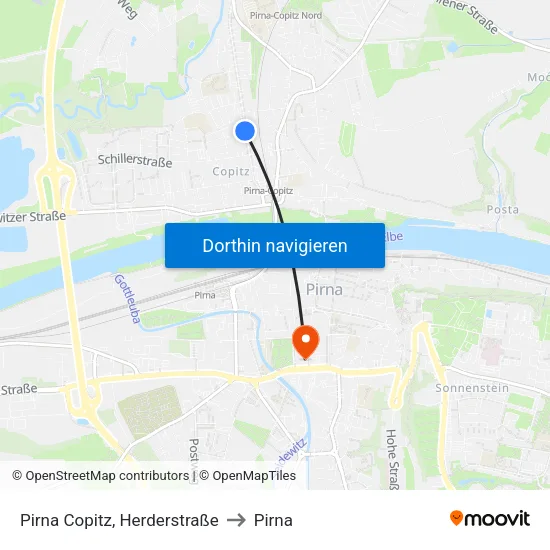 Pirna Copitz, Herderstraße to Pirna map