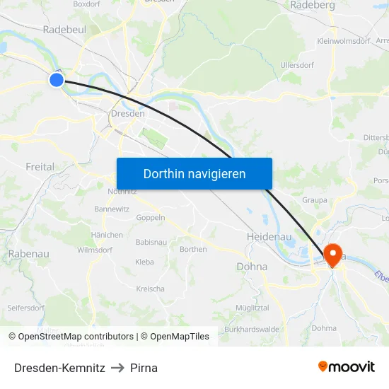 Dresden-Kemnitz to Pirna map