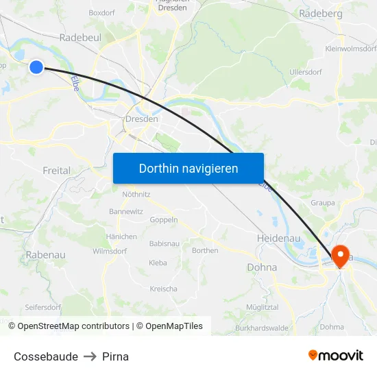 Cossebaude to Pirna map