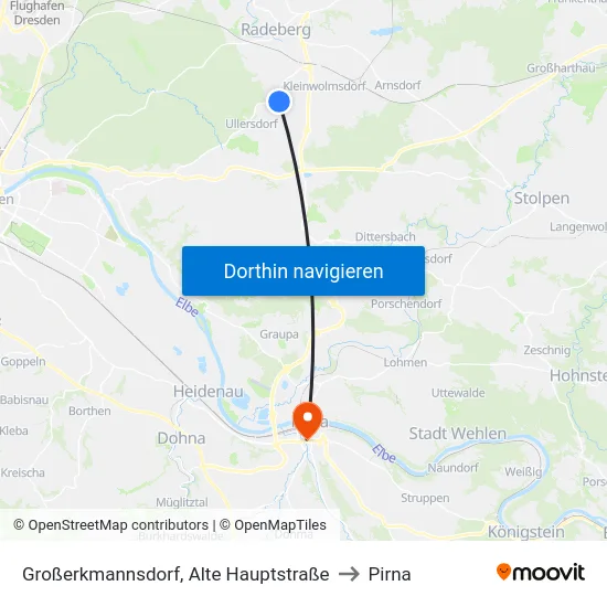 Großerkmannsdorf, Alte Hauptstraße to Pirna map