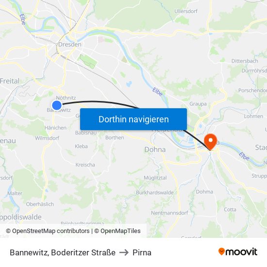 Bannewitz, Boderitzer Straße to Pirna map