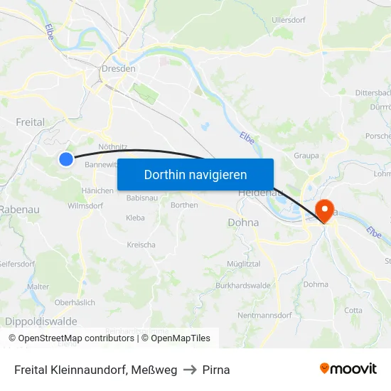 Freital Kleinnaundorf, Meßweg to Pirna map