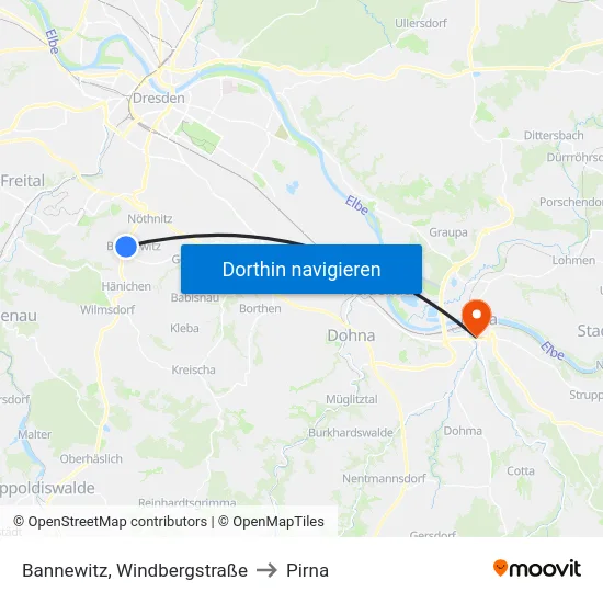 Bannewitz, Windbergstraße to Pirna map