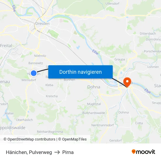 Hänichen, Pulverweg to Pirna map