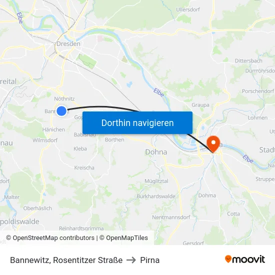 Bannewitz, Rosentitzer Straße to Pirna map