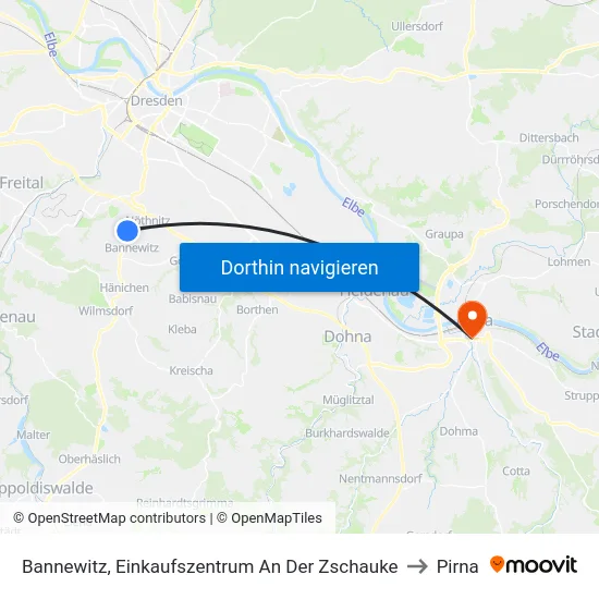 Bannewitz, Einkaufszentrum An Der Zschauke to Pirna map