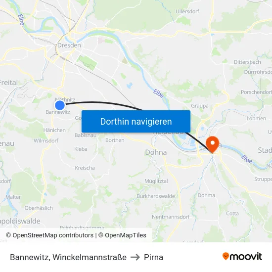 Bannewitz, Winckelmannstraße to Pirna map