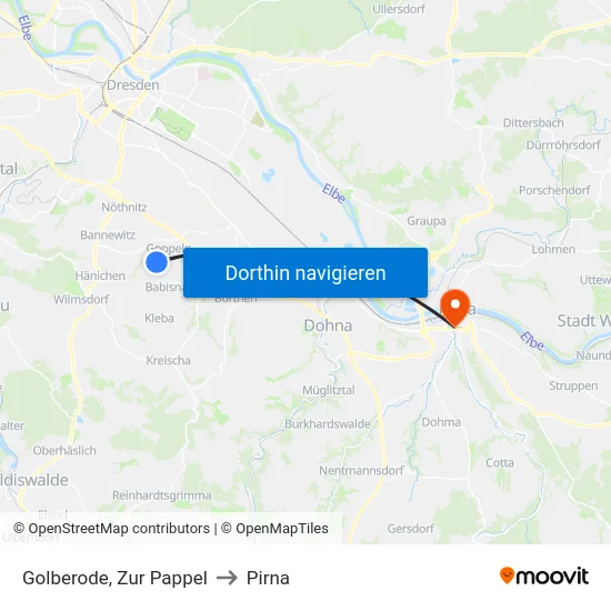 Golberode, Zur Pappel to Pirna map