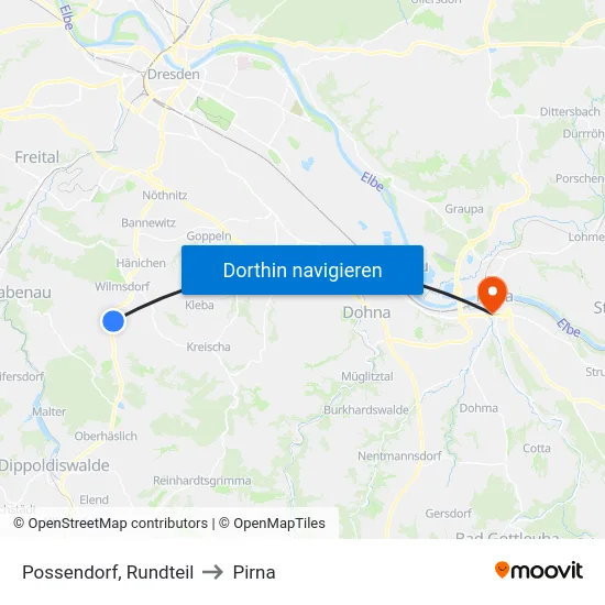 Possendorf, Rundteil to Pirna map