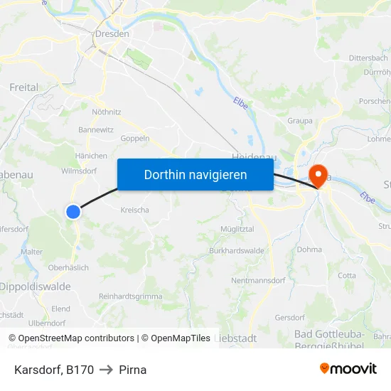 Karsdorf, B170 to Pirna map