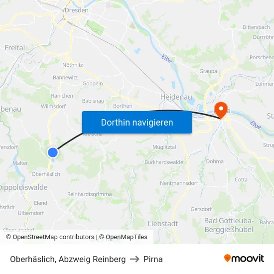 Oberhäslich, Abzweig Reinberg to Pirna map