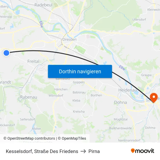 Kesselsdorf, Straße Des Friedens to Pirna map