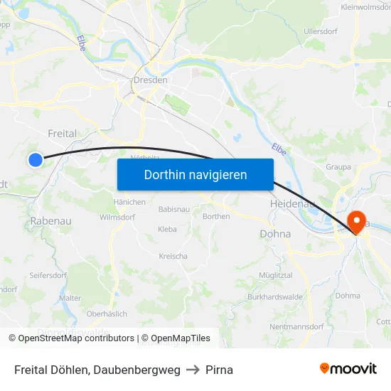 Freital Döhlen, Daubenbergweg to Pirna map