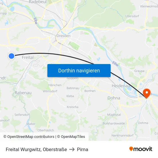 Freital Wurgwitz, Oberstraße to Pirna map