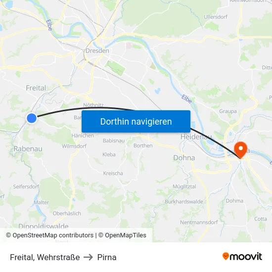 Freital, Wehrstraße to Pirna map