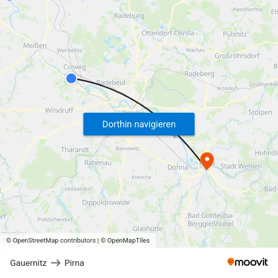 Gauernitz to Pirna map