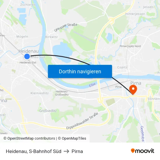 Heidenau, S-Bahnhof Süd to Pirna map