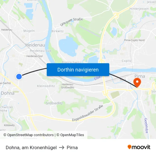 Dohna, am Kronenhügel to Pirna map