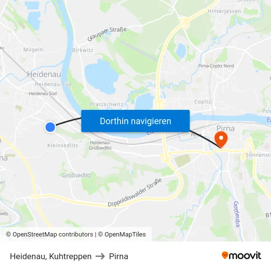 Heidenau, Kuhtreppen to Pirna map