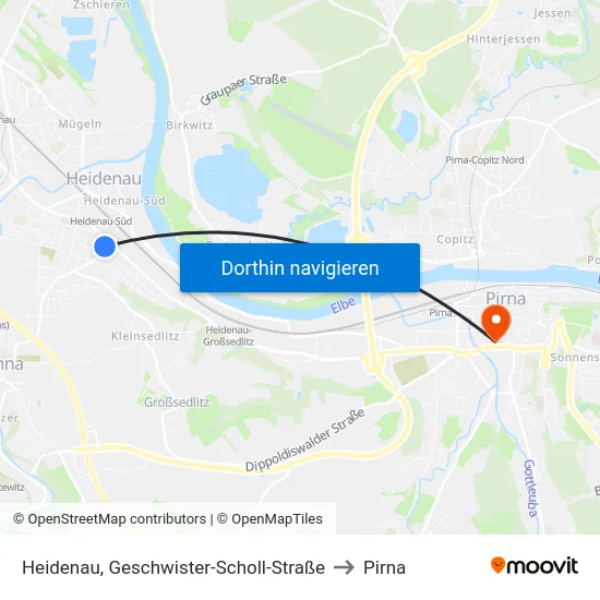 Heidenau, Geschwister-Scholl-Straße to Pirna map