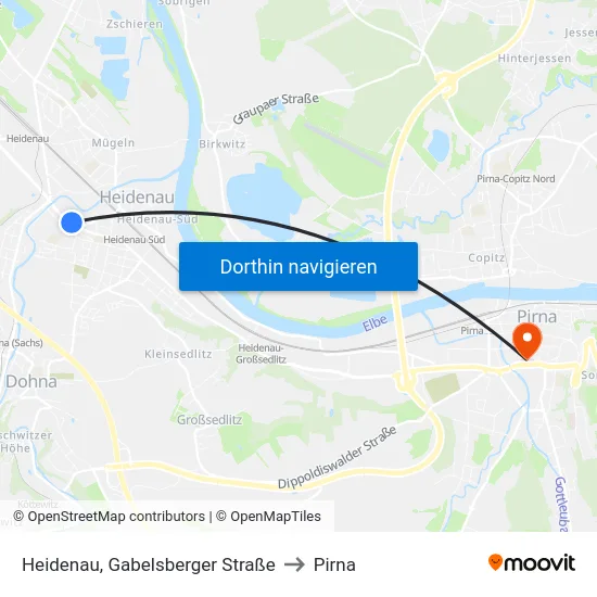 Heidenau, Gabelsberger Straße to Pirna map