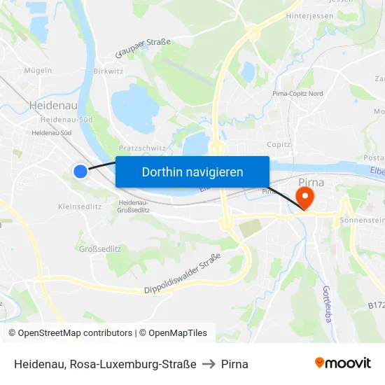 Heidenau, Rosa-Luxemburg-Straße to Pirna map