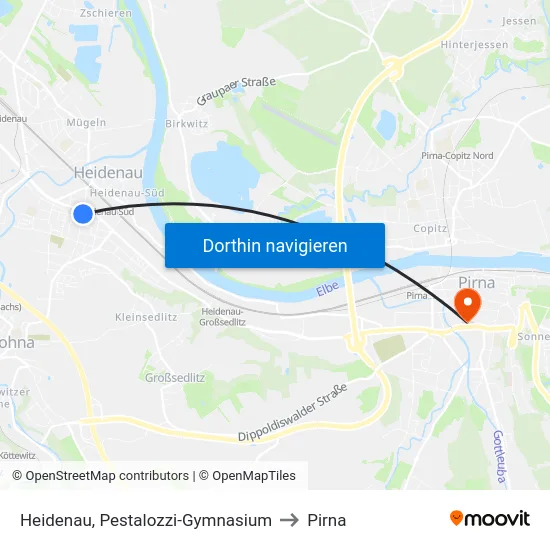 Heidenau, Pestalozzi-Gymnasium to Pirna map