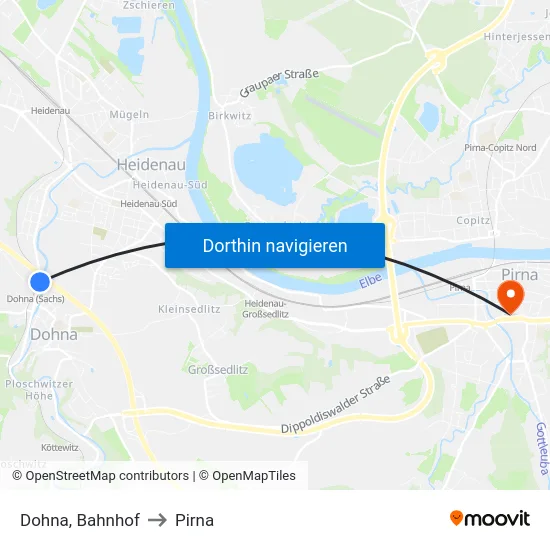 Dohna, Bahnhof to Pirna map