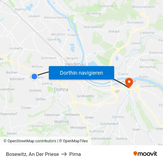 Bosewitz, An Der Priese to Pirna map