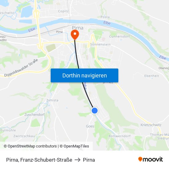 Pirna, Franz-Schubert-Straße to Pirna map
