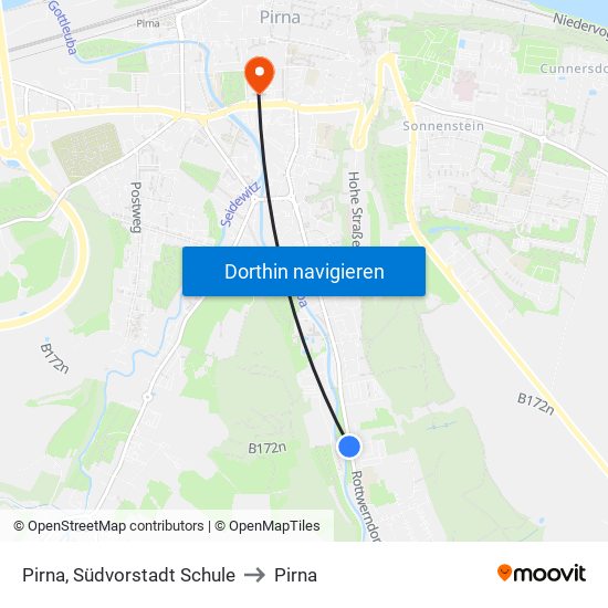 Pirna, Südvorstadt Schule to Pirna map