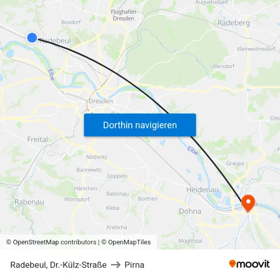 Radebeul, Dr.-Külz-Straße to Pirna map