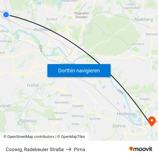 Coswig, Radebeuler Straße to Pirna map